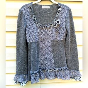 VTG Forla Paris size M Y2K Victorian Ruffle ribbon lace sweater Elena Whimsigoth